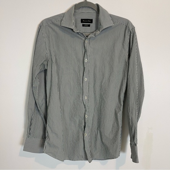 Massimo Dutti slim fit striped button up dress shirt white green cotton size L - Picture 1 of 8